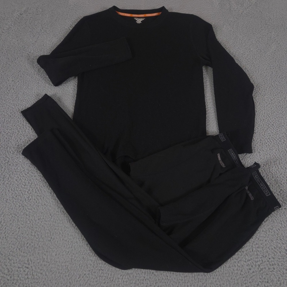 LOT OF 3 Omni-Wool Base Layer Mens L/M Black Wool Blend Thermal Leggings Top